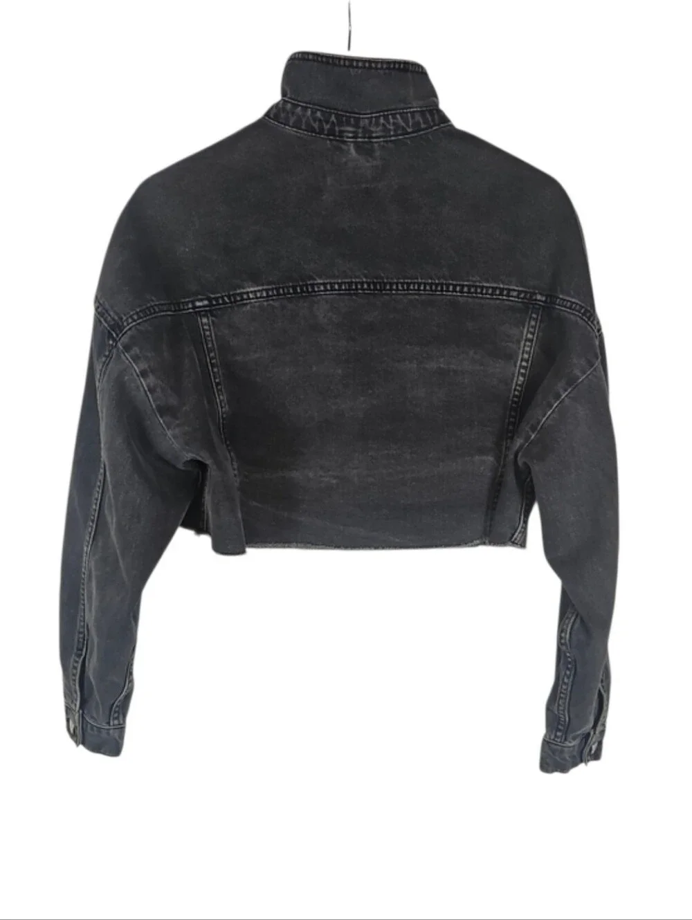 Topshop Moto Cropped Black Denim Jacket with Raw Hem Grunge Punk Women's 2